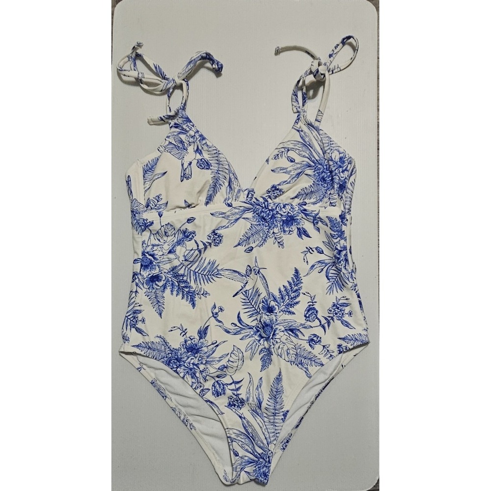 Kona Sol Humming Bird Floral White & Blue One Piece Swimsuit